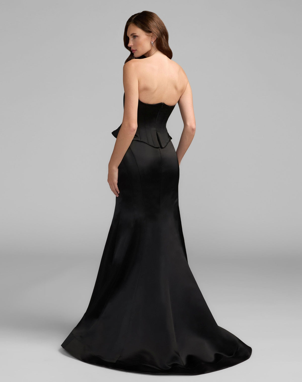 Black Strapless Satin Corset Peplum Gown