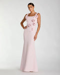 Blush Sleeveless Crepe Column Gown With Floral Detail