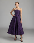 Ultra Violet Floral Brocade Strapless Midi Dress