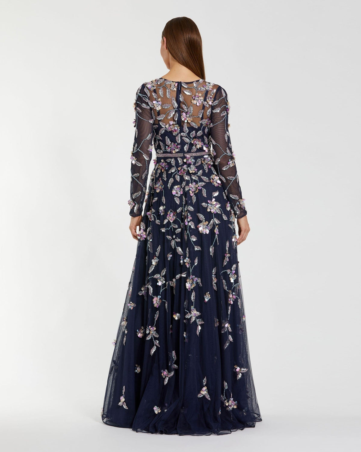 Petite Midnight Multi Floral Embellished Evening Gown