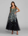 Black Floral Embroidered Sweetheart Neck A-Line Dress