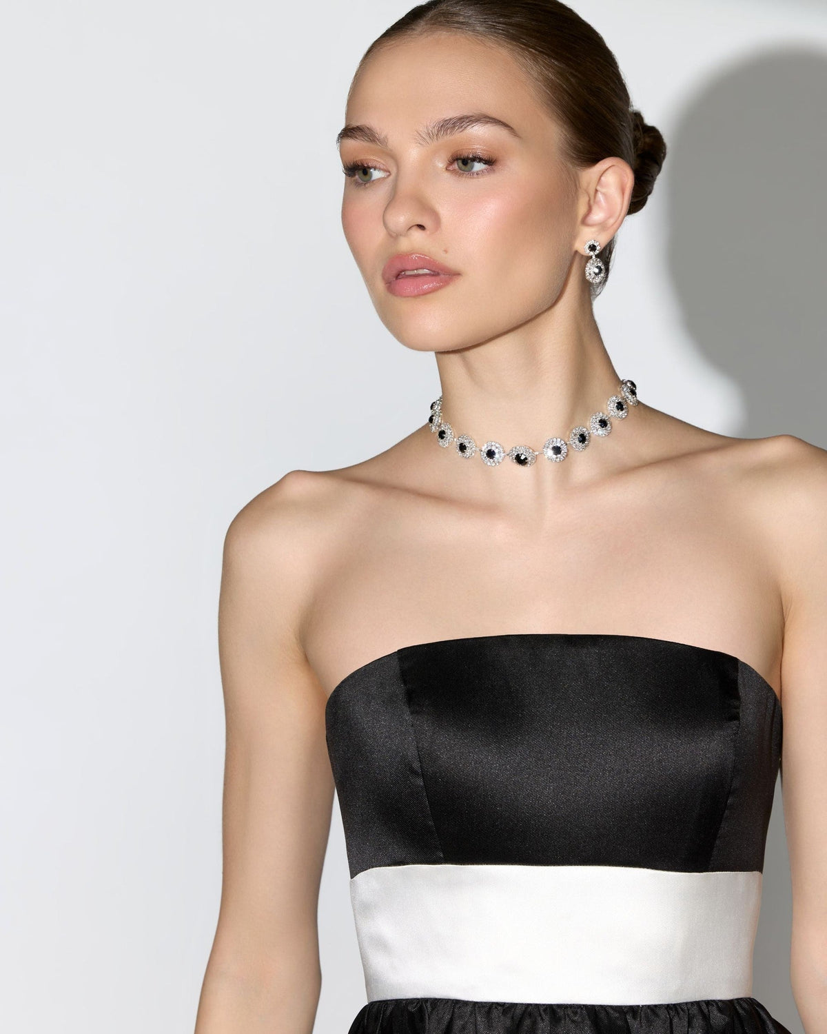 Black Ivory Striped Strapless Mikado Midi Dress