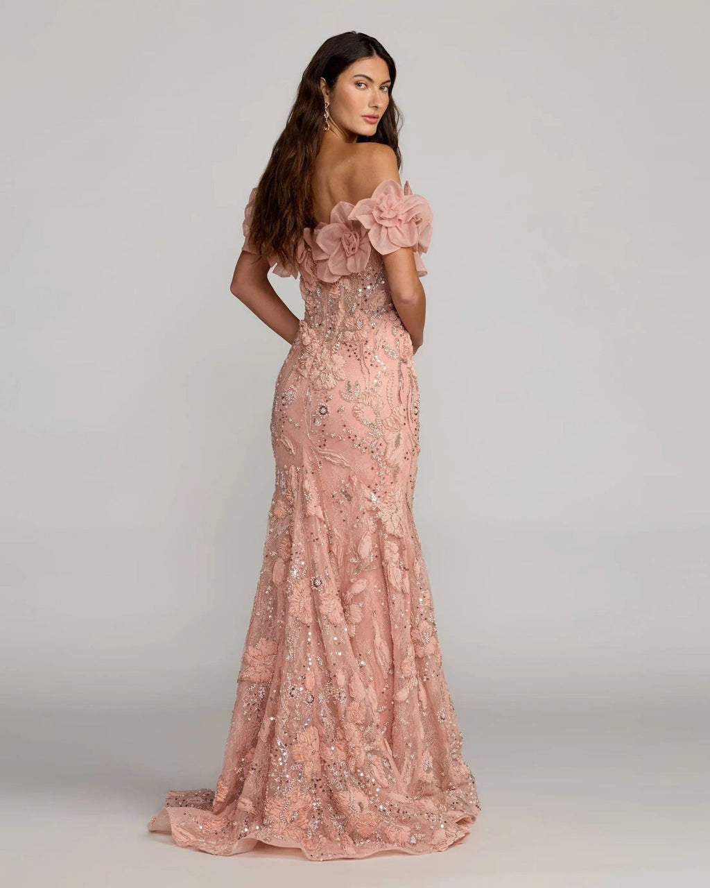 Blush Off The Shoulder Embellished Mermaid Gown