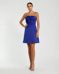 Cobalt Satin A-Line Mini Dress With 3D Rose Detail