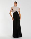 Black High Neck Pearl Embellished Jersey Gown