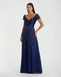 Sapphire Embellished V-Neck Cap Sleeve Gown