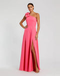 Candy Pink Bow One Shoulder Sleeveless A-Line Gown