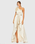 Beige Ruffled One Shoulder Cut Out Hi-Low Gown