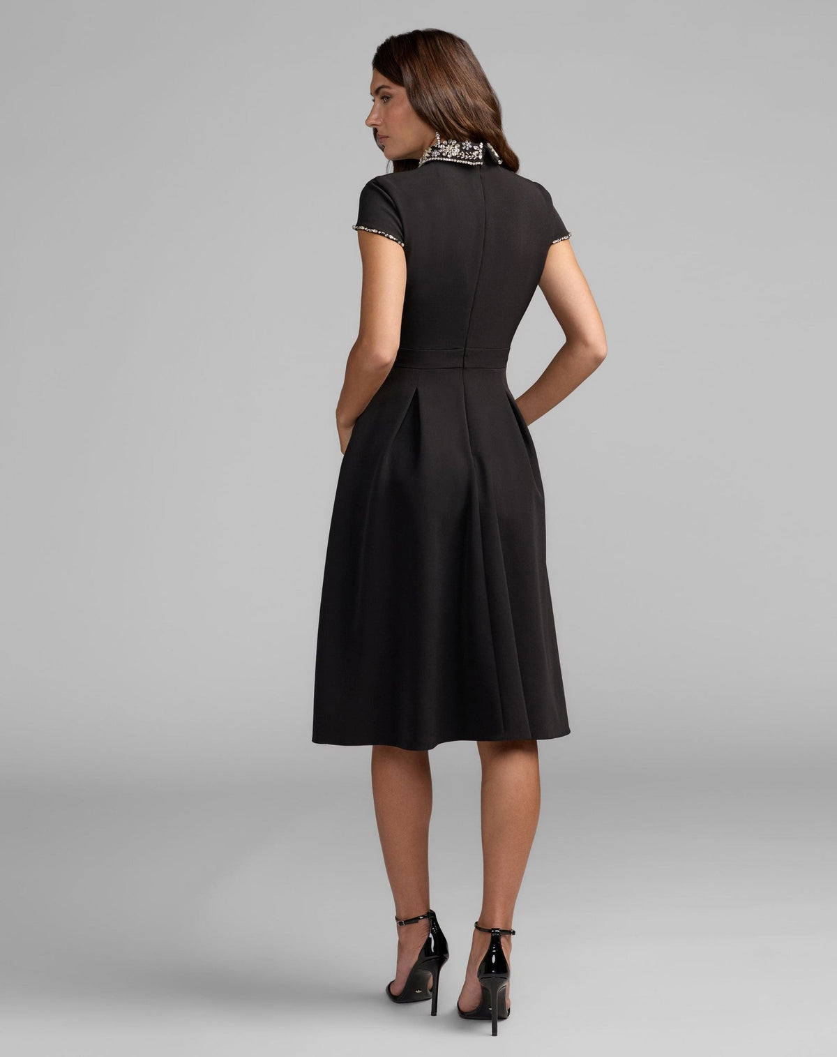Black Embellished Collar A-Line Midi Dress